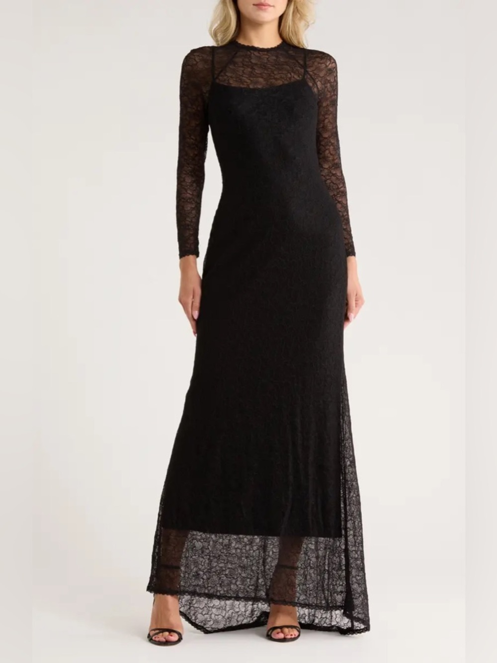 Zara Black Lace Long-Sleeve Maxi Dress Size S